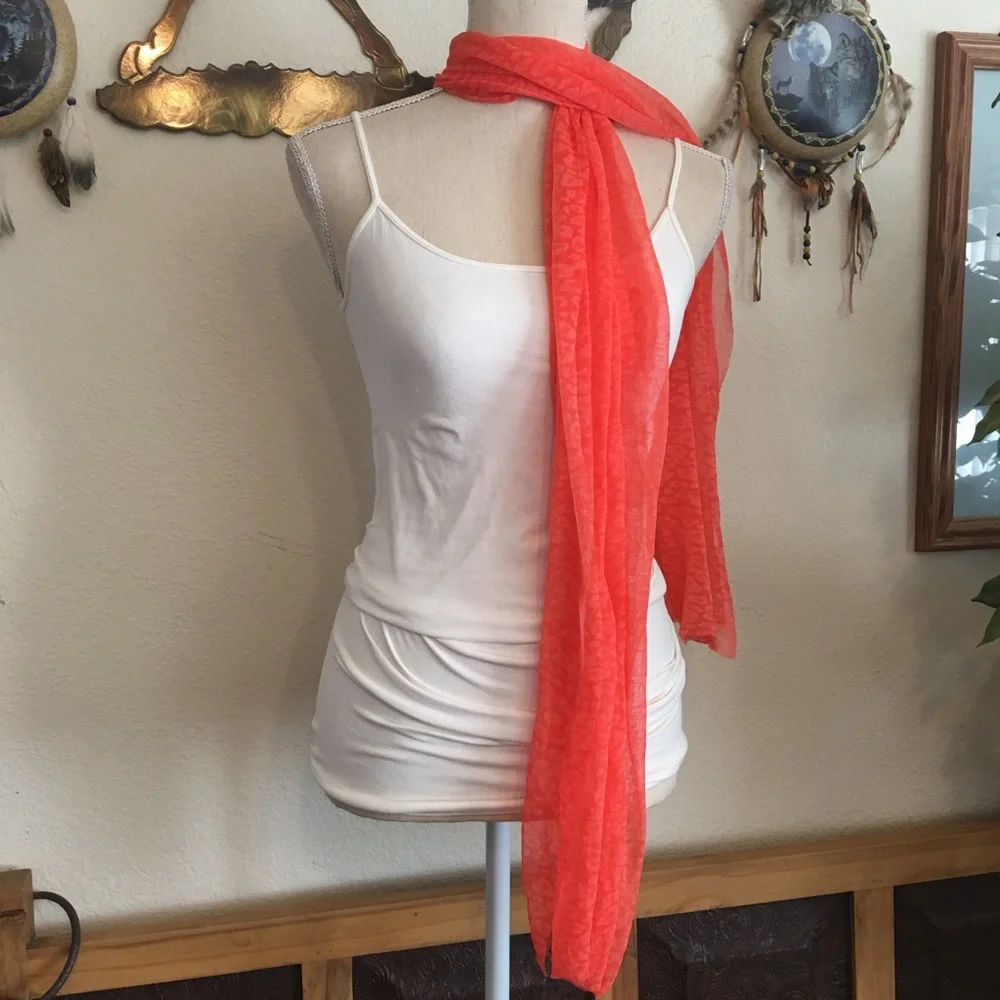 Coral pink soft light stretchy scarf wrap